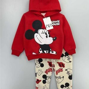Disney Zara Red Minnie Mouse Hoodie Set